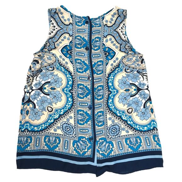 Cynthia Rowley Top Sleeveless‎ Blouse High Neck Printed Women's S Button Back - Picture 2 of 9
